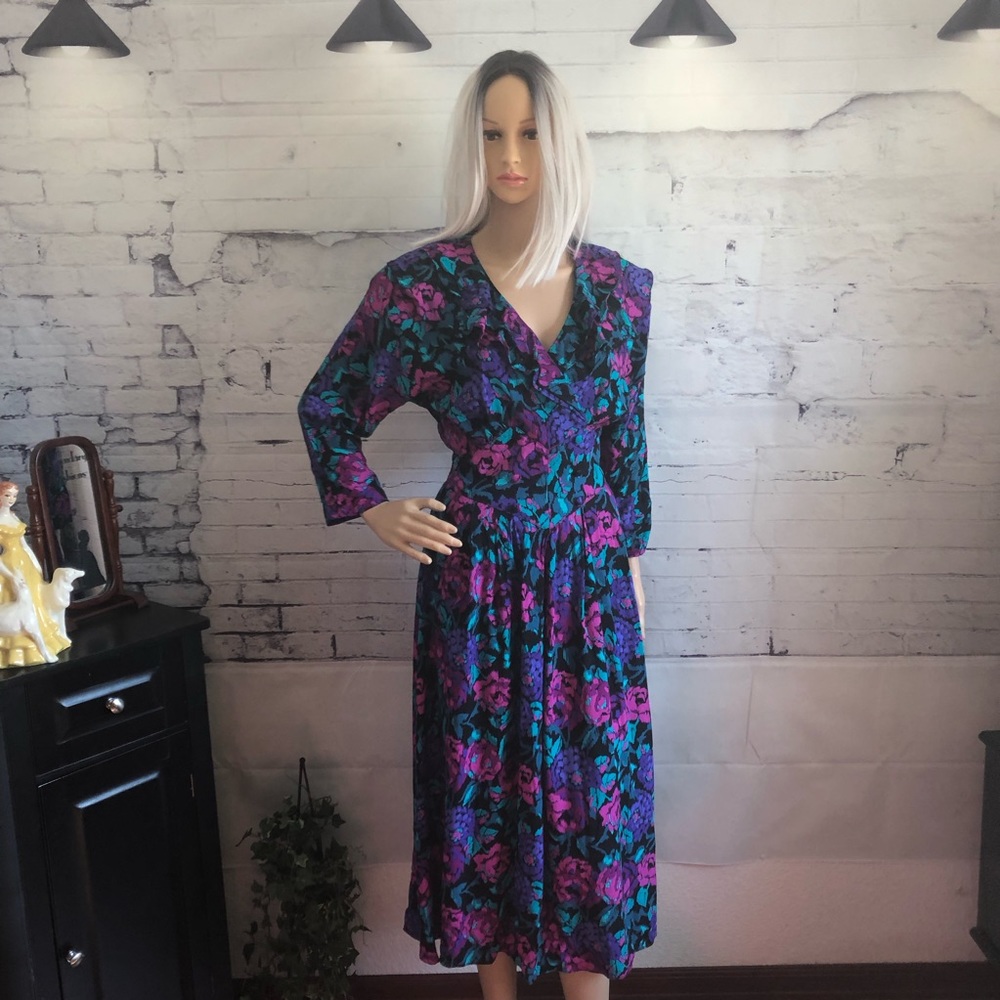 Vintage 80’s Dawn Joy Fashions Floral Dress 11/12